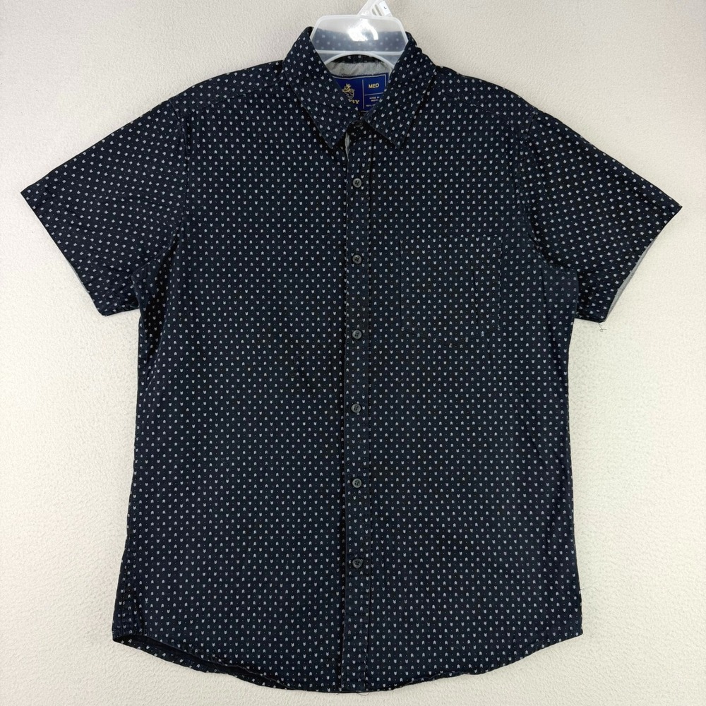 Rugby University Shirt Mens Medium Dark Navy Arrow Print Short Sleeve Button Up